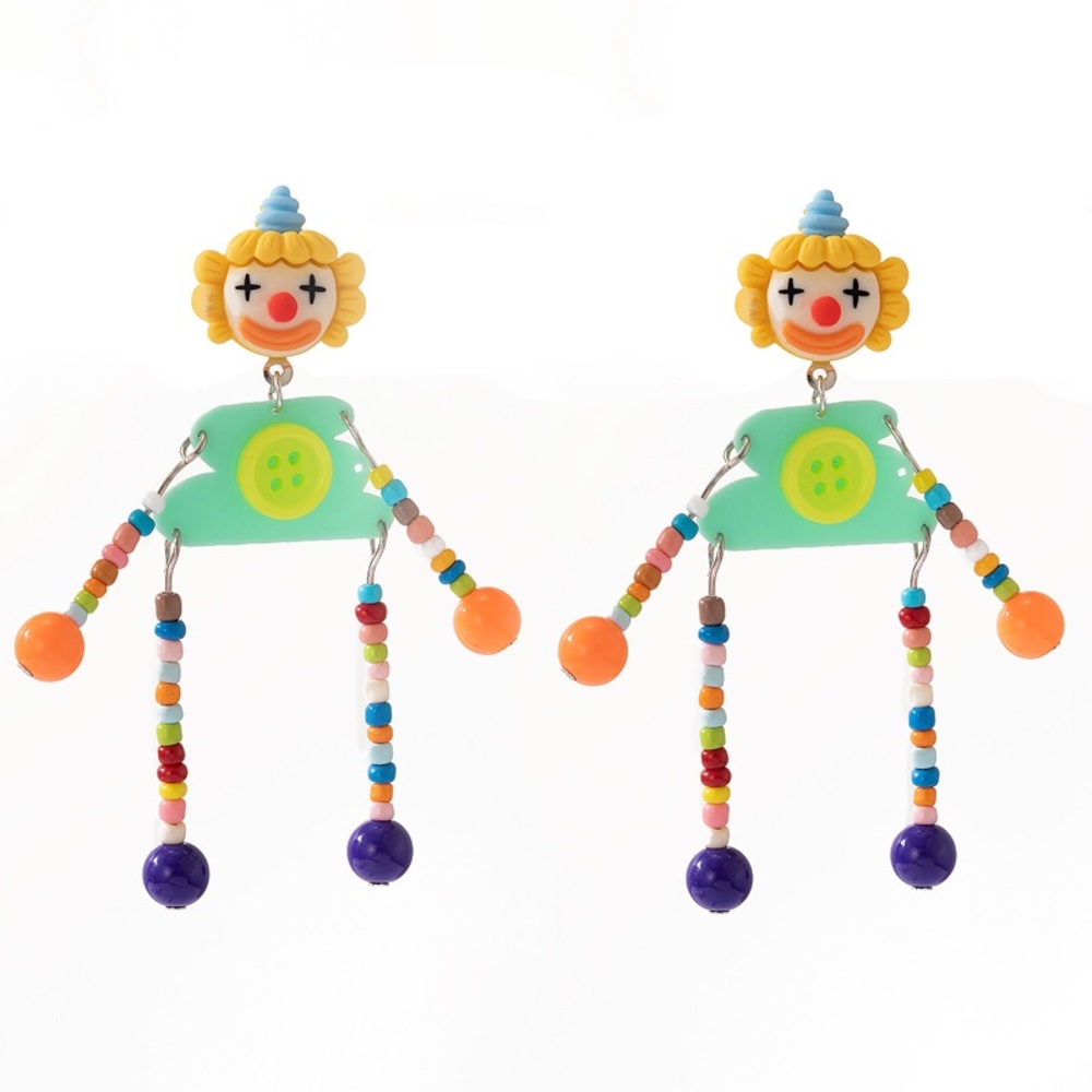 Clown beaded earrings ADORABLE! Stud posts moveable dangle circus